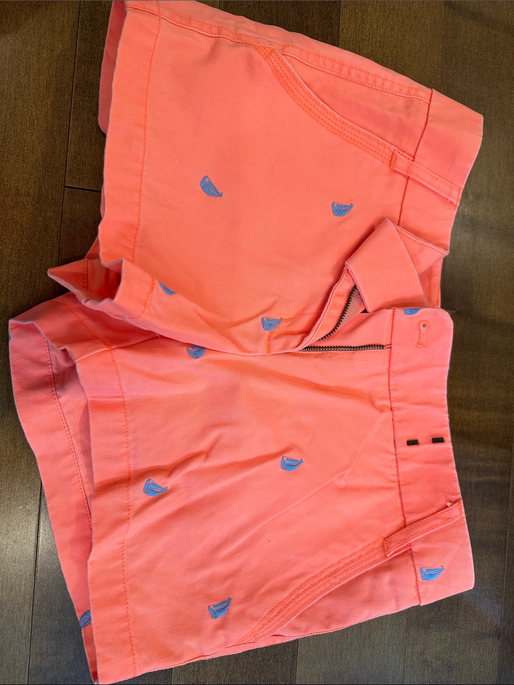 J. Crew Factory Coral Pink High-Waist Shorts With Blue Sail Embroidery